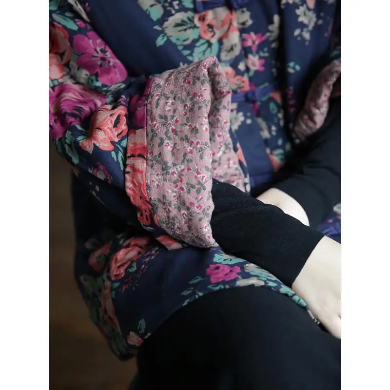 Abrigo de algodón con estampado Floral Vintage para mujer, chaquetas elegantes de diseño cálido a la moda de invierno, prendas de vestir exteriores informales de manga larga 2025
