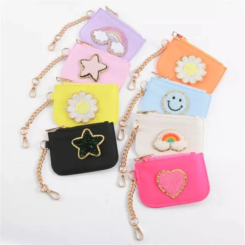 Stock 11 Colors Fashion Nylon Small Pouch Cute Coin Purse Wallets Money Card Bag Zipper Keychain Coin Purses