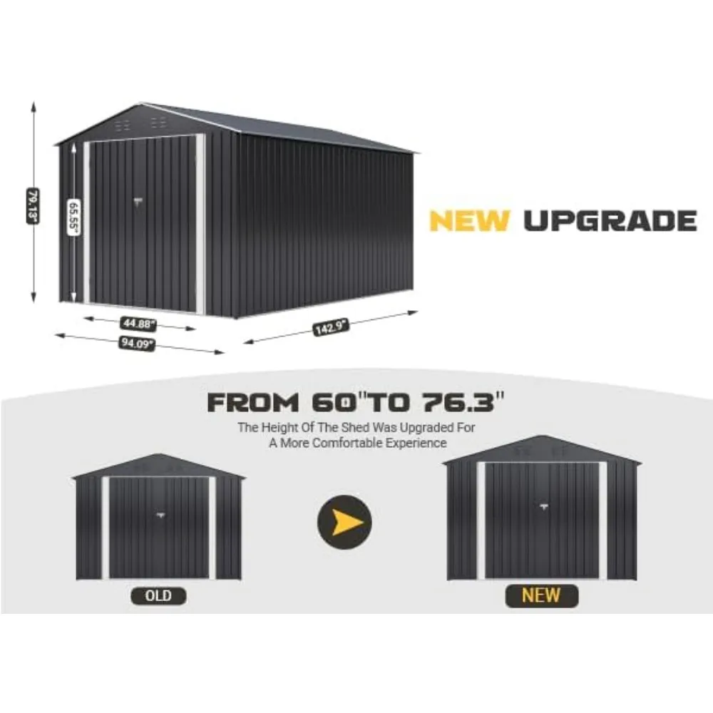 "سقيفة تخزين معدنية خارجية، 8 × 12 قدم، هيكل إطار محدث، مثالية للحديقة والفناء والحديقة"