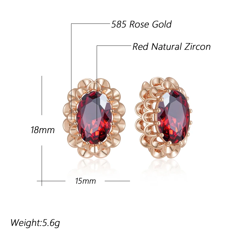 Bohemian Vintage Oval Large Red Zircon Earrings 585 Golden Women Light Luxury Jewelry Fashion Party Wedding Accessories