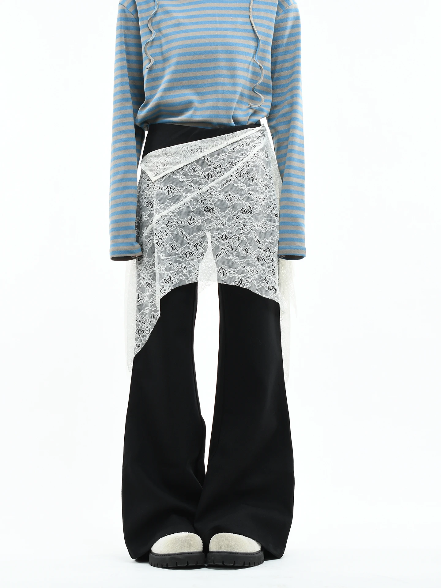 

Оригинальные американские брюки OV с кружевной отделкой, расклешенные, повседневные, женские, прямые, утягивающие, многослойные, длинные брюки Aosphere