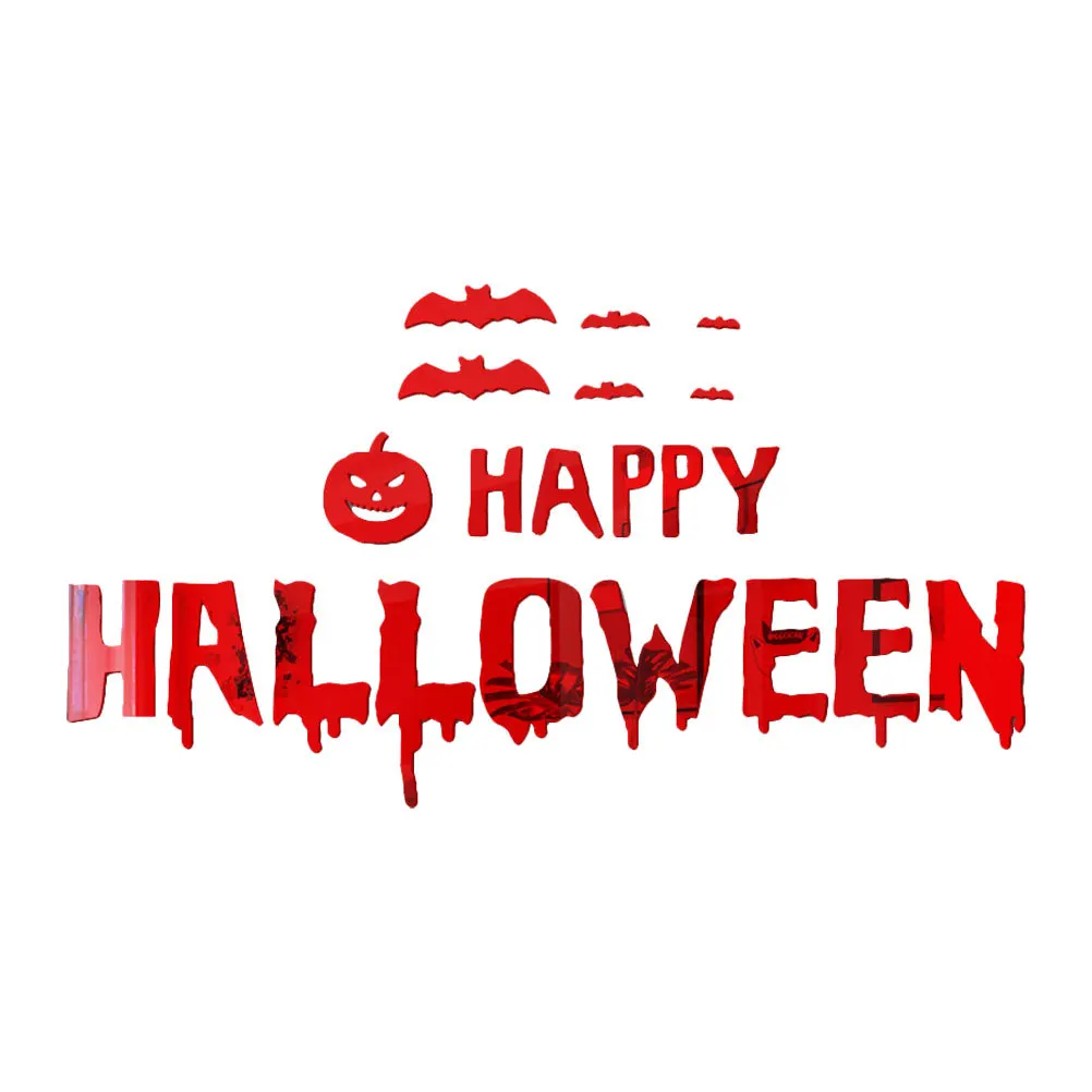 

1Set Mirror Halloween Letter Decal Silver Acrylic Wall Sticker Bat Pumpkin Design Halloween Party Decor Home Bat Decal