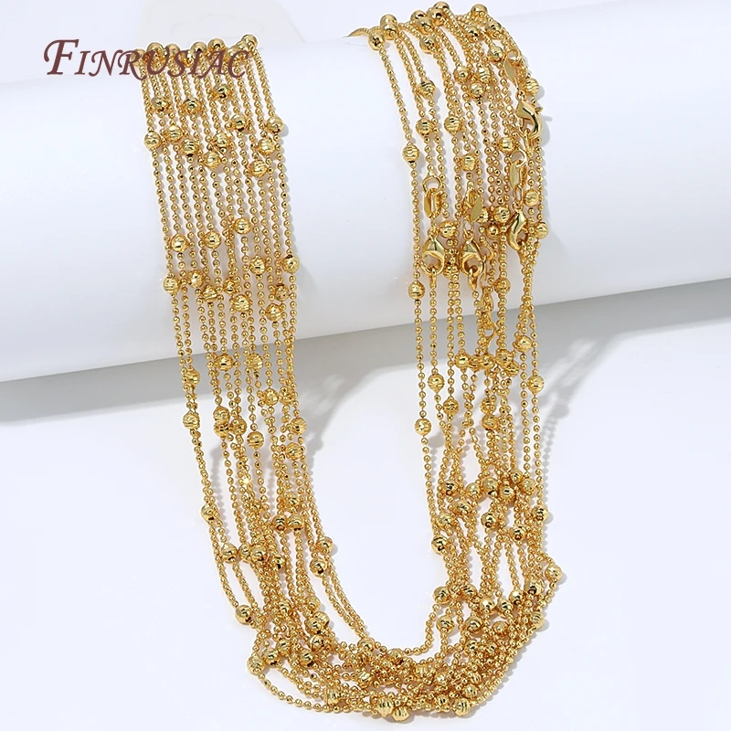 18K Gold Plated Beaded Ball Chain Necklace,Corrugated Pumpkin Spacer Bead Station Chain Adjustable Extender Chain Women Jewelry