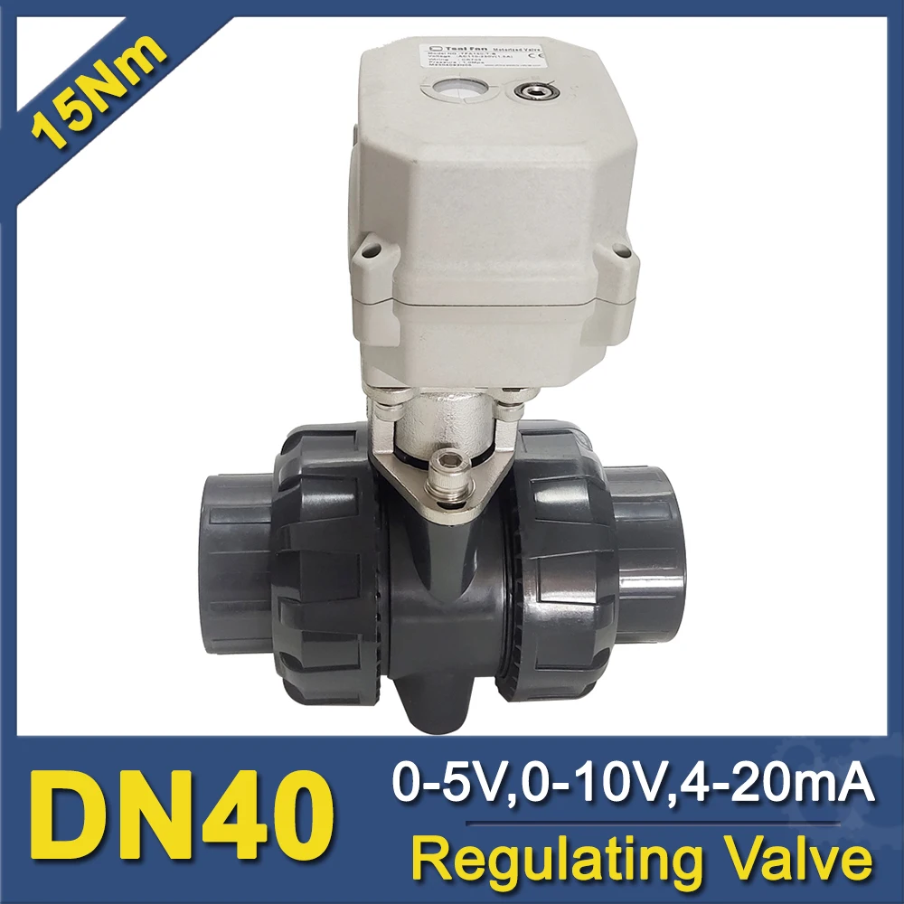 

Proportional Valve U-PVC material, DN40 Modulating Valve 0-5V, 0-10V or 4-20mA electric control motorized ball valve