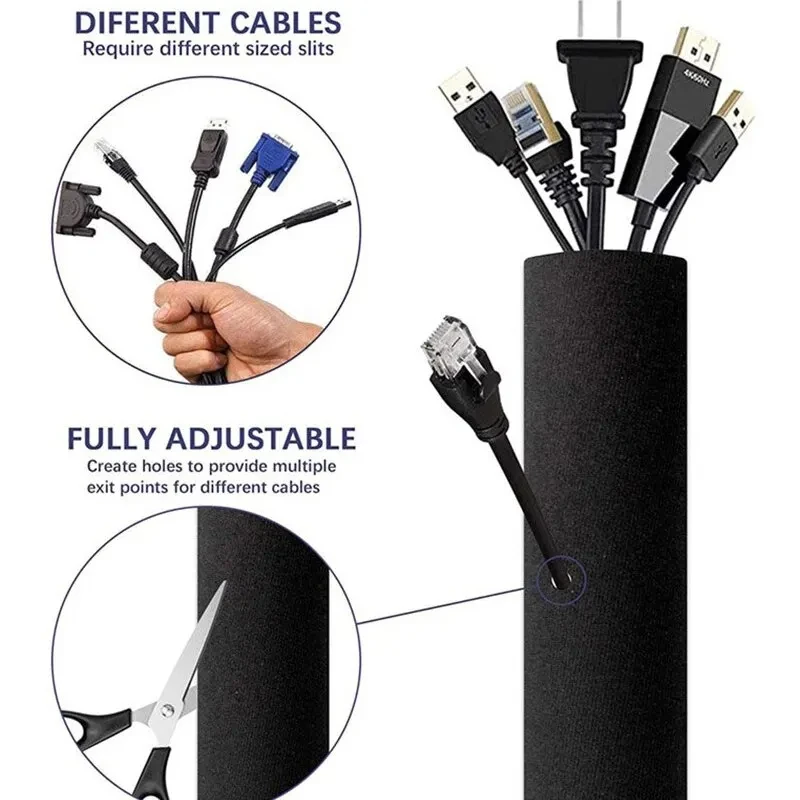 Cable Management Sleeve With Zipper Office Computer Power Cord Data Cable Storage And Sorting Winding Sleeve