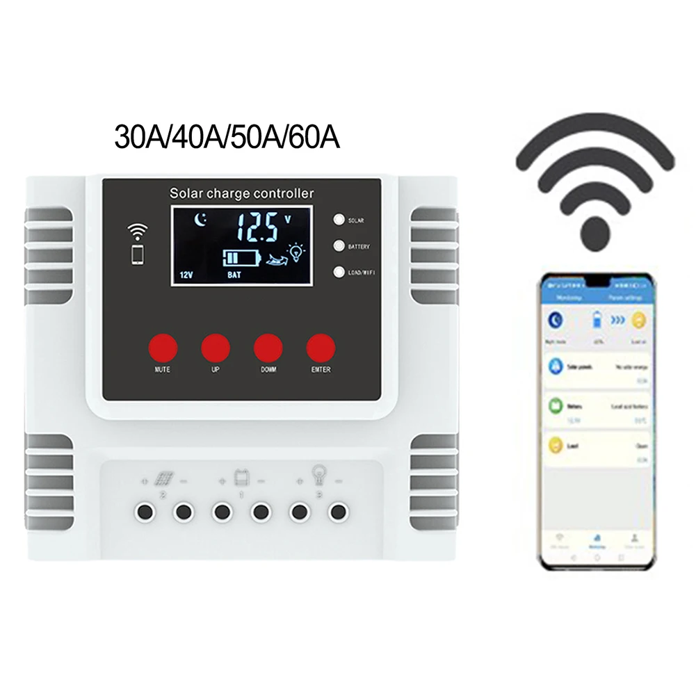 40A Solar Charge Controller With WiFi APP Control & Smart Protection Features 3-stage For PWM Charging With LCD Display Screen