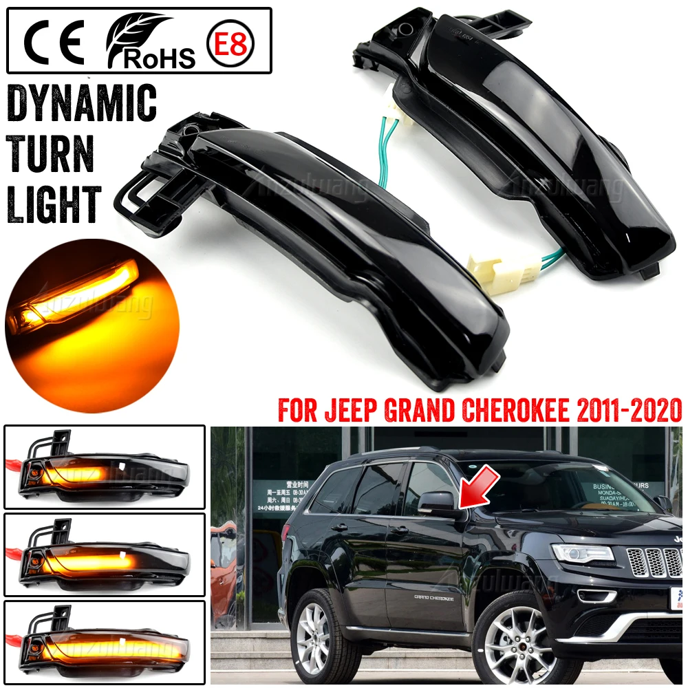 2pcs For Jeep Grand Cherokee WK2 2011-2018 2019 2020 Car LED Dynamic Turn Signal Side Mirror Light Rear Mirror Blinker Lamp