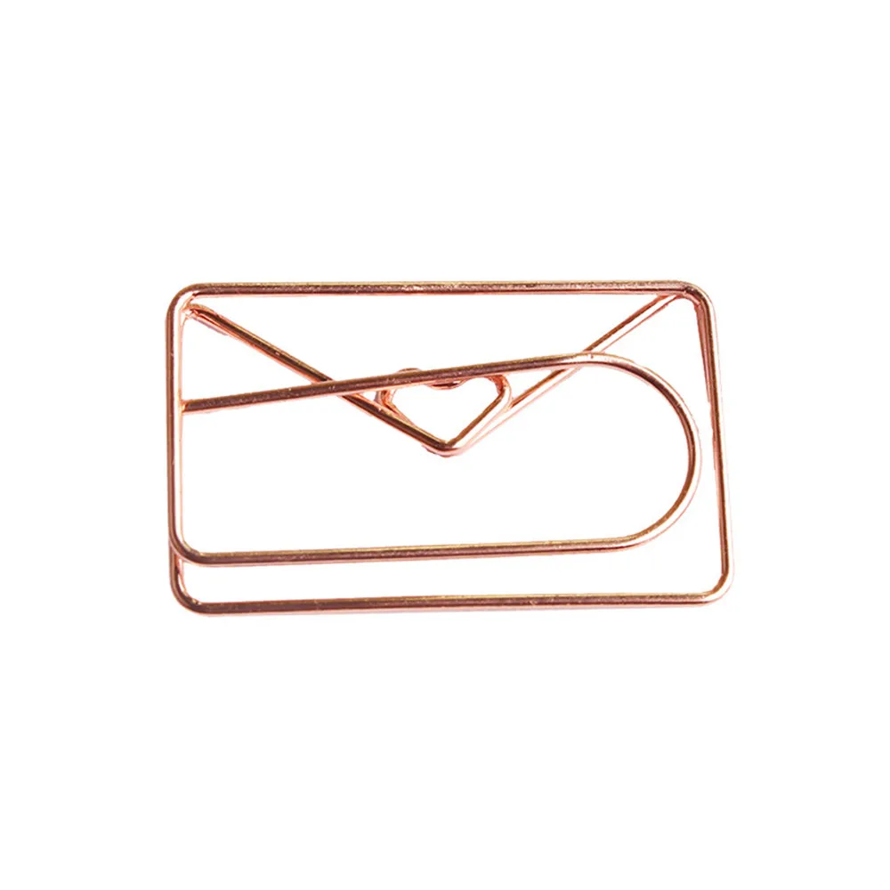 20pcs Paper Clips Rose Gold Love Heart Envelope Shaped Modeling Clip Metal Paperclips Paper Clips Bookmark Office Accessories
