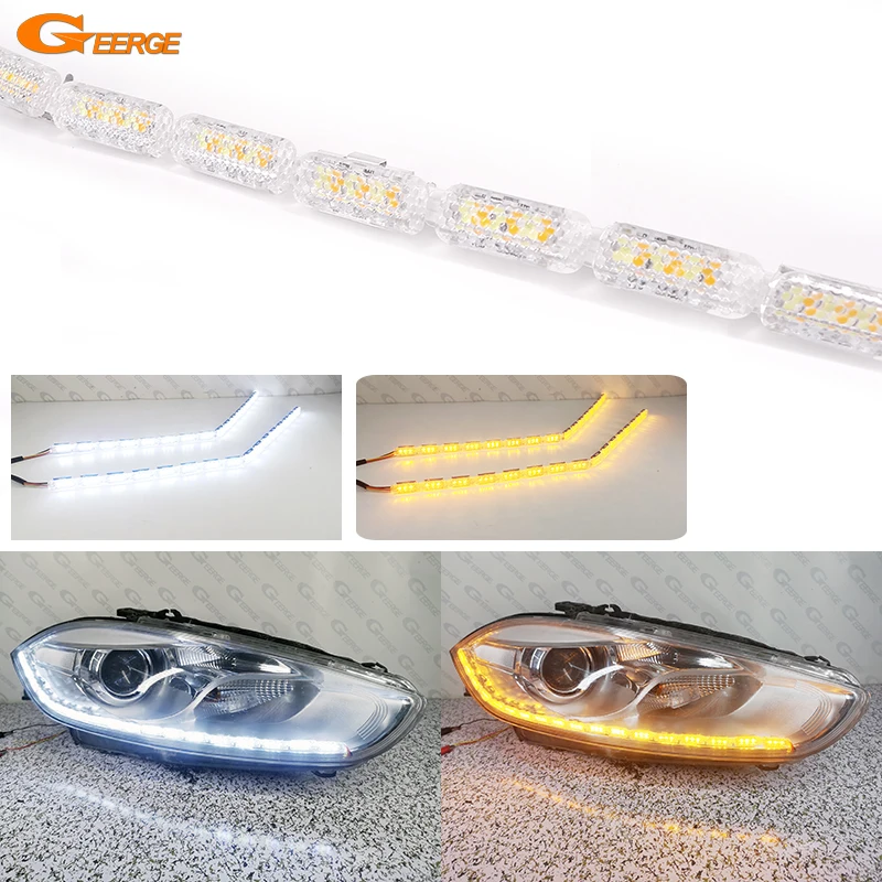 Geerge Gem Style White/Amber Switchback LED Strip Lighting For Headlight Retrofit DRL W/ Sequential Flow Turn Signal Feature
