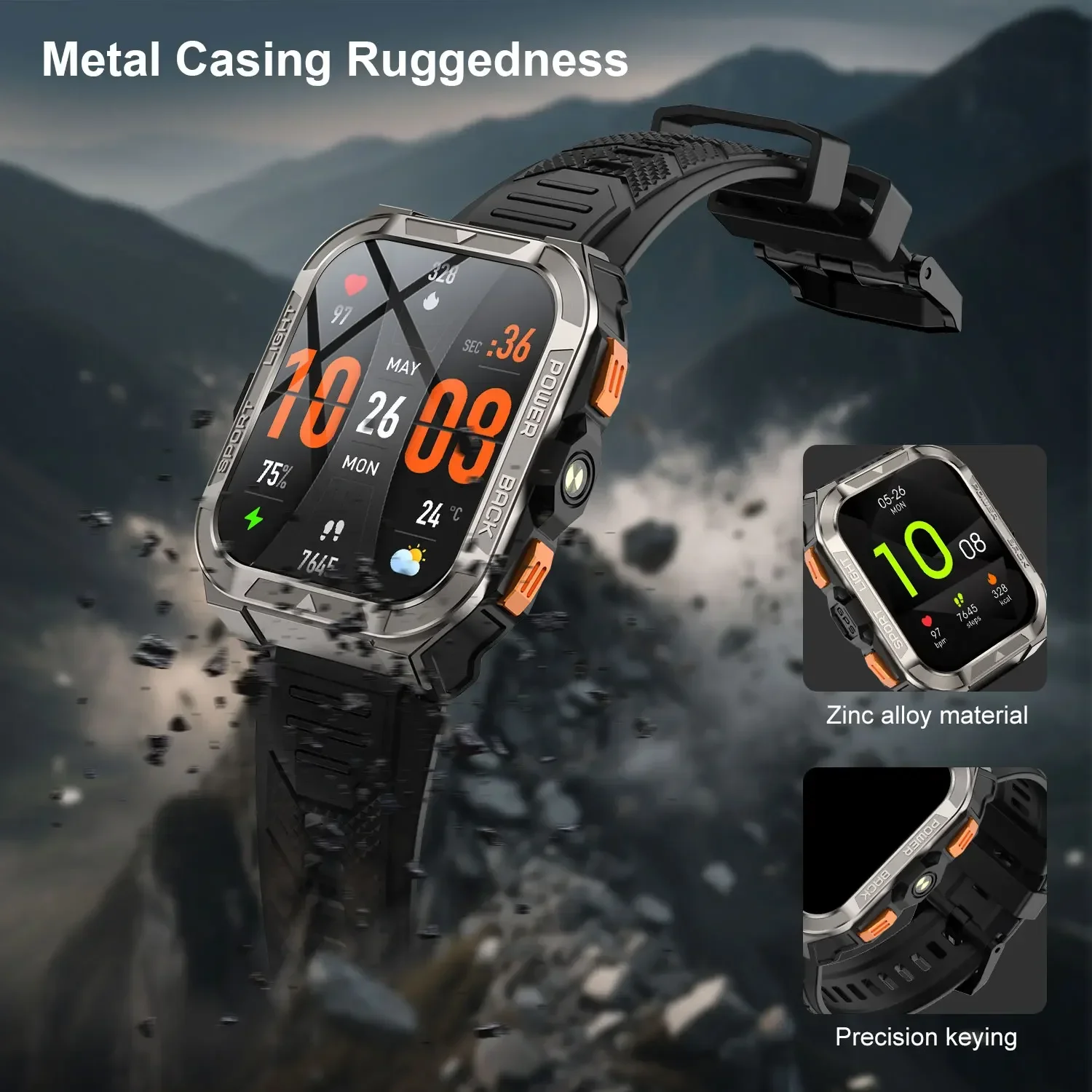 ساعة Blackview W80 Pro GPS الذكية للرجال والنساء ساعة رياضية خارجية مع مصباح يدوي LED بشاشة TFT مقاس 1.91 بوصة لتحديد المواقع عبر البلوتوث