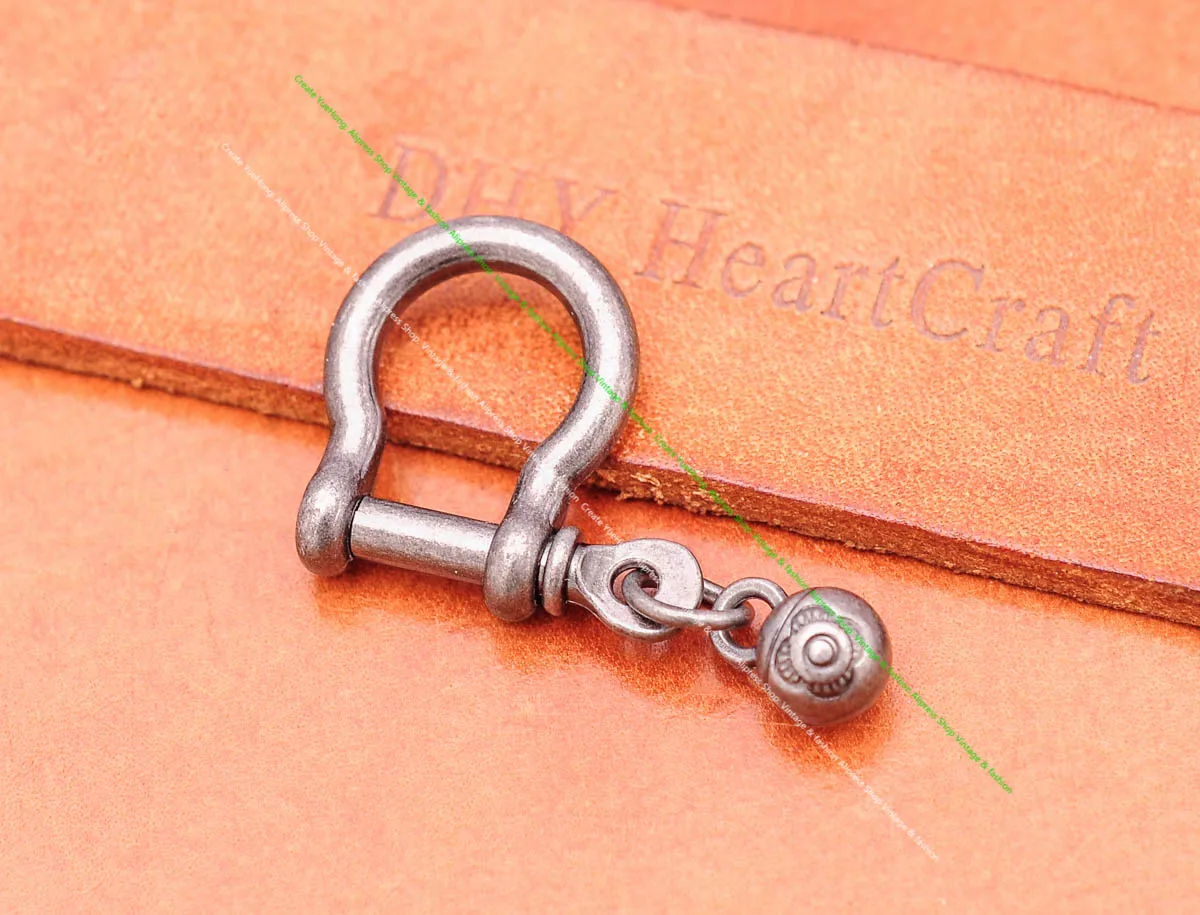 10 pcs 8mm Antique Silver Horseshoe Buckle D Shackle Clasp Clip With Bead For Wallet Chain Keyring Keychain Belt Connector