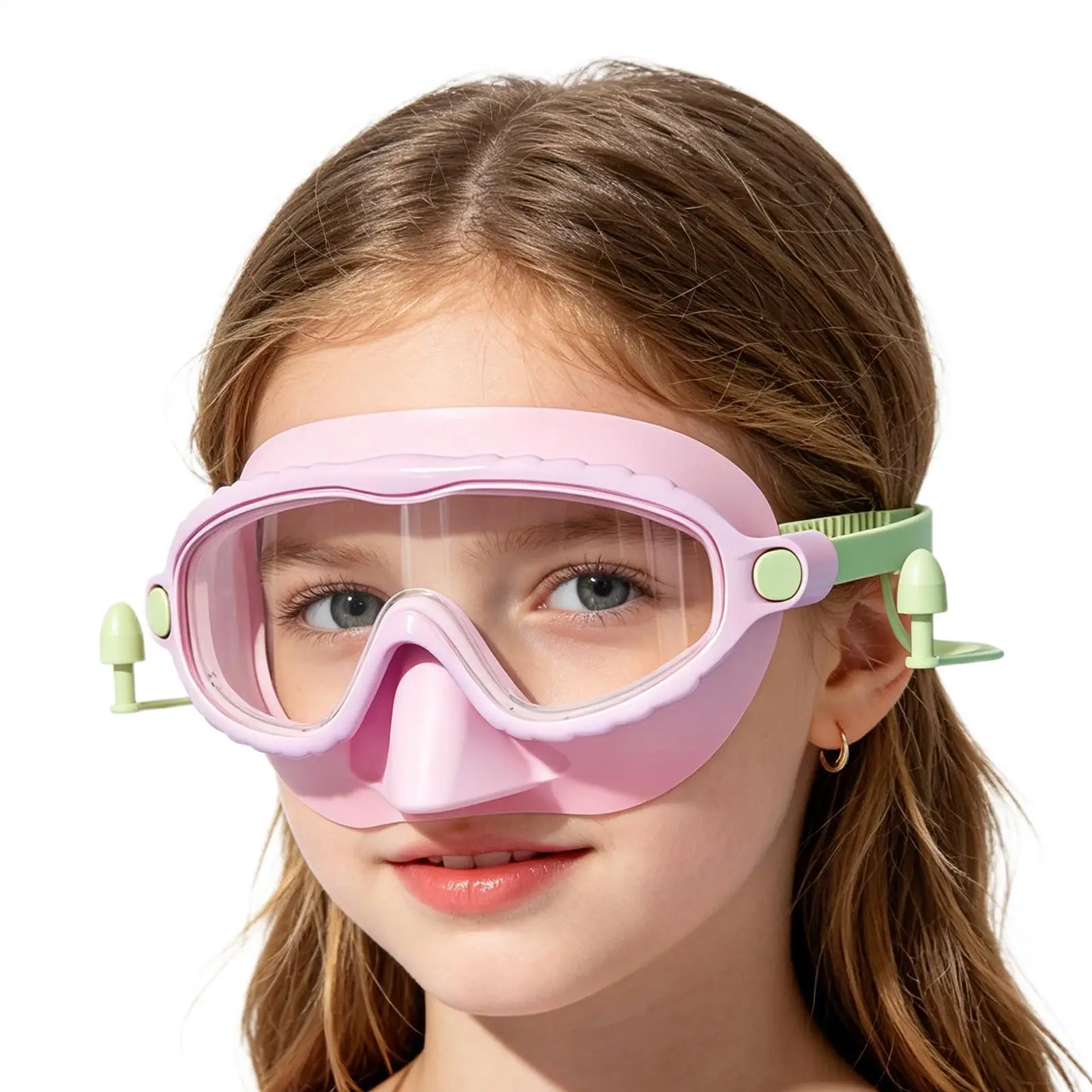 Kids Goggles Nose Cover 180 Wide Angle Anti-Fog Diving Glasses Anti-knotted Hair Leak-Proof Pool Goggles With Nose Cover For