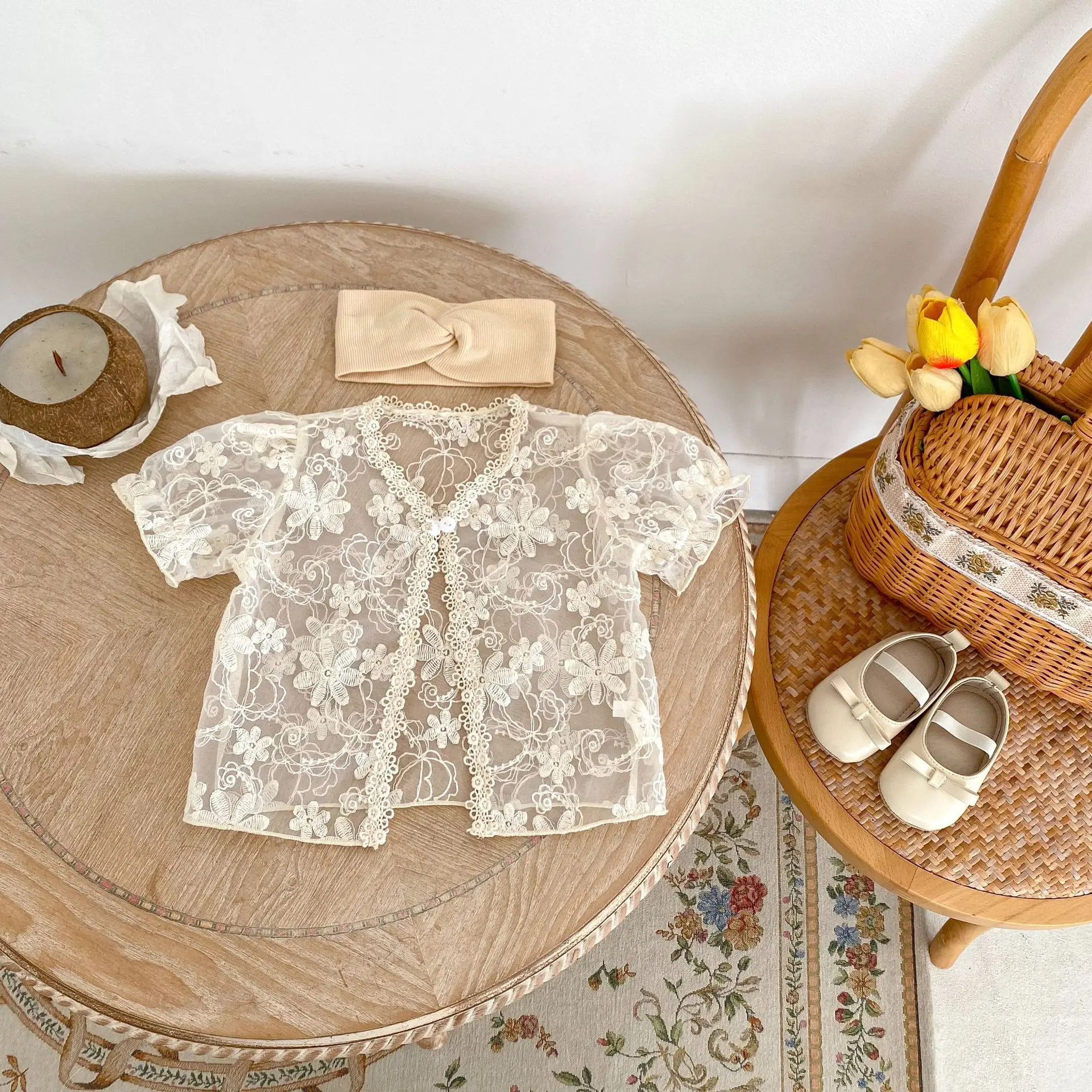 

Summer new 0-3 year old baby clothing: cute baby girl sweet lace bubble delicate short sleeved shirt