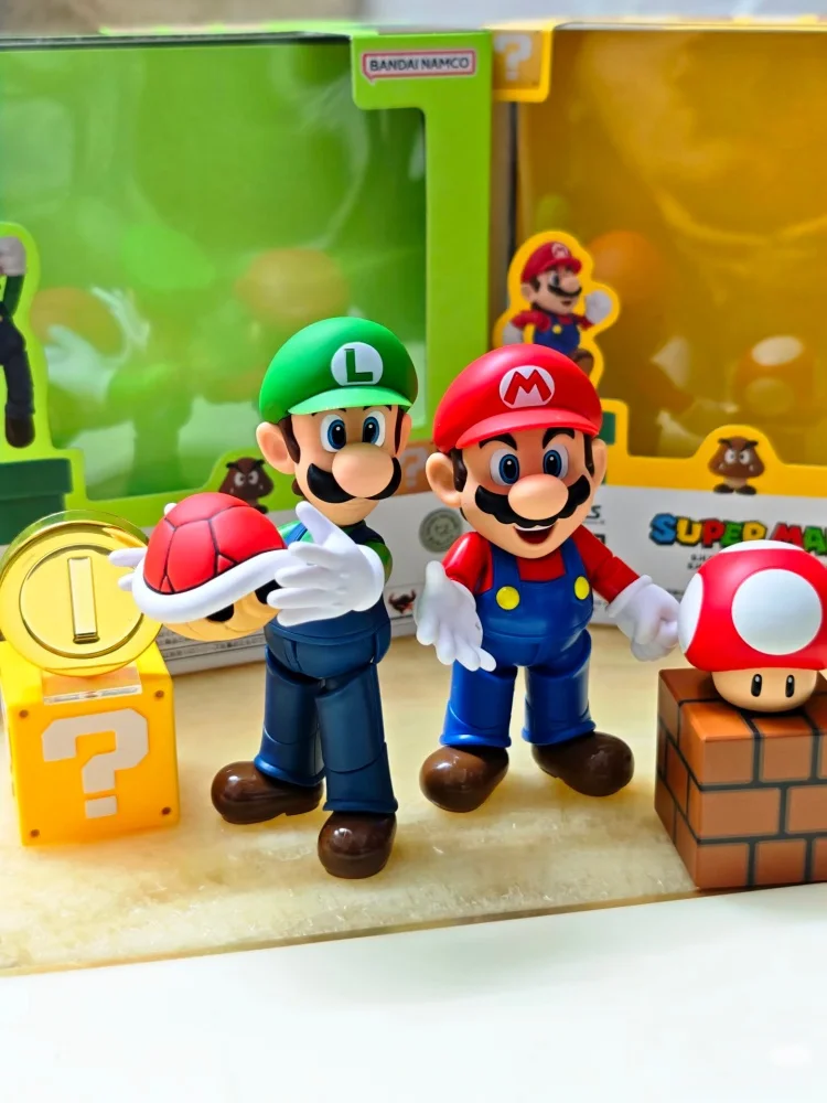 Authentieke Bandai Shf Super Mario Luigi Joint Beweegbare Humanoïde Pop Cartoon Speelgoed Desktop Ornament Kinderfestival Cadeau - afbeelding 2