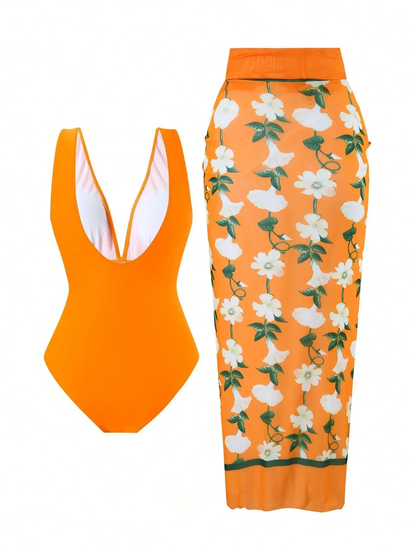 2025 traje de baño Sexy de malla con falda larga para mujer, traje de baño Vintage verde con escote en V profundo, conjunto de traje de baño de una pieza, traje de baño para playa, Monokini para vacaciones