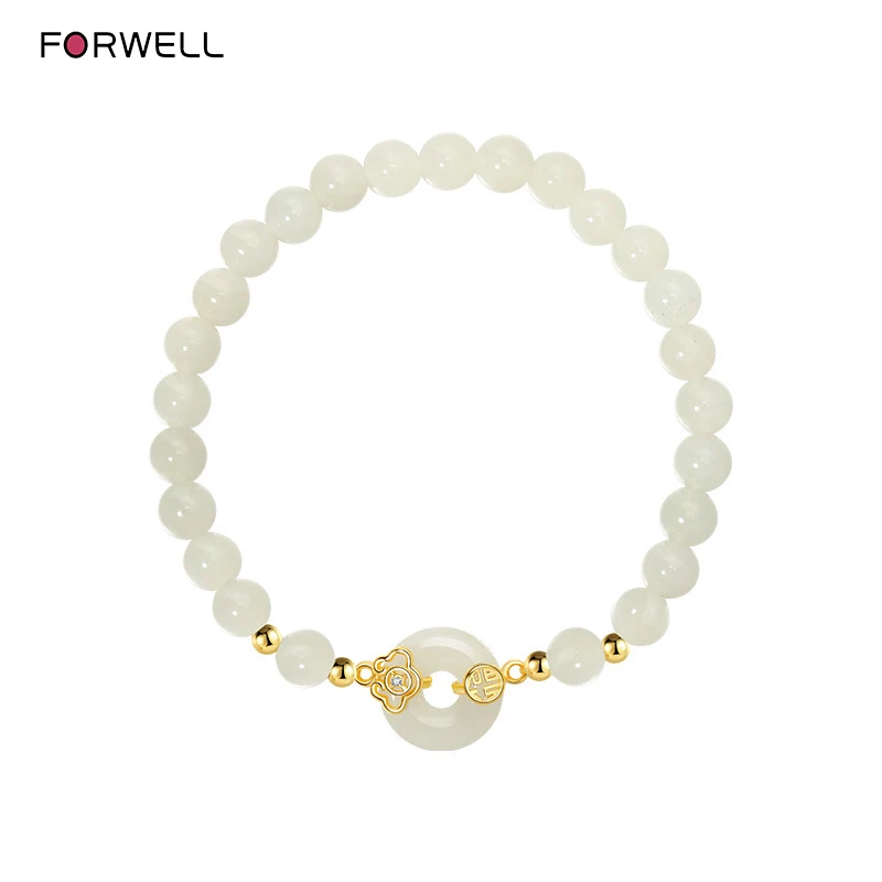 

FORWELL Women's Gold Plated Jade Bracelet Exquisite Jewelry Strap Bangle Hand Chain Bracelet Girl Gift with Hot Selling Earrings