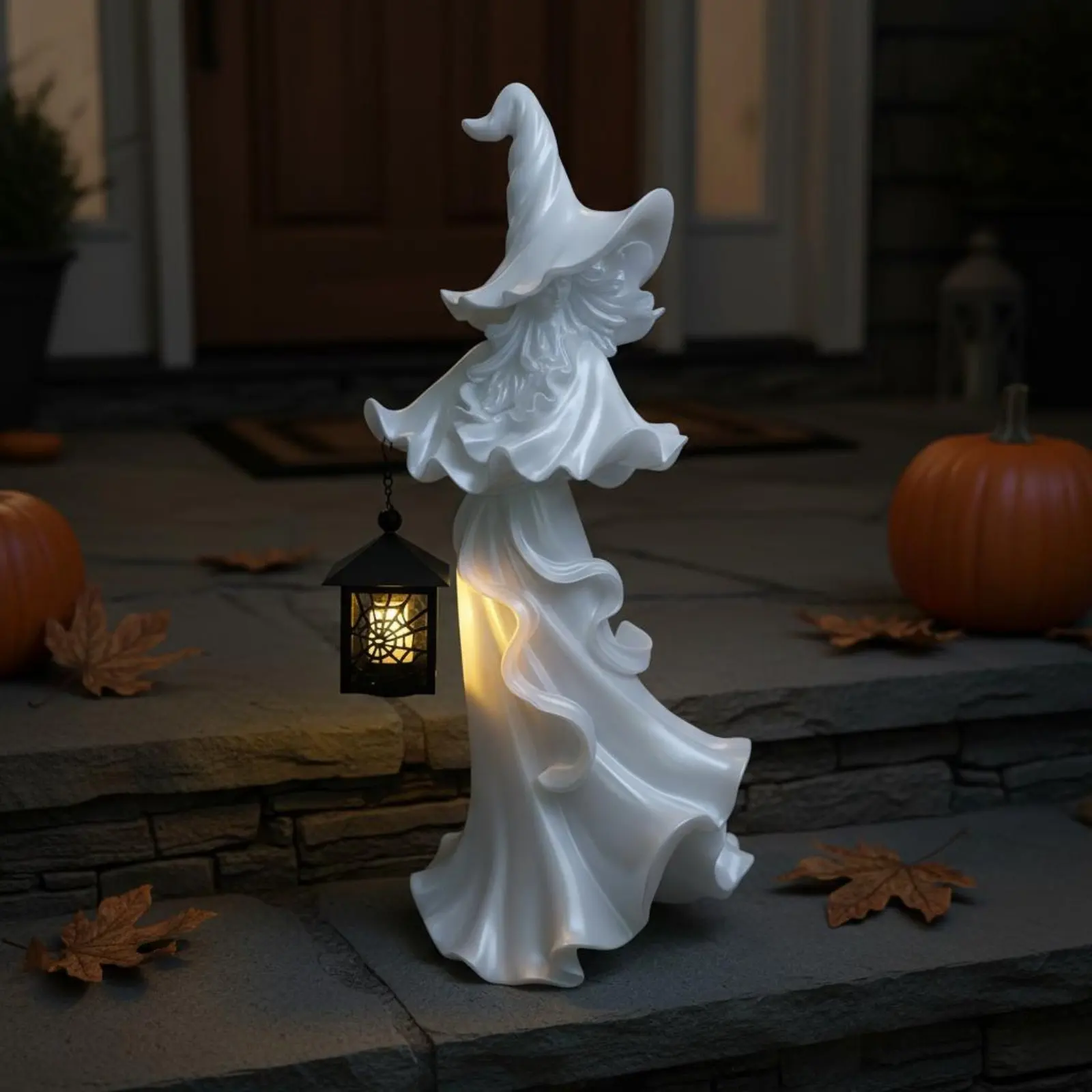 Witch Lantern Statue Resin Material Halloween Witch Decor Gift Idea - view 5