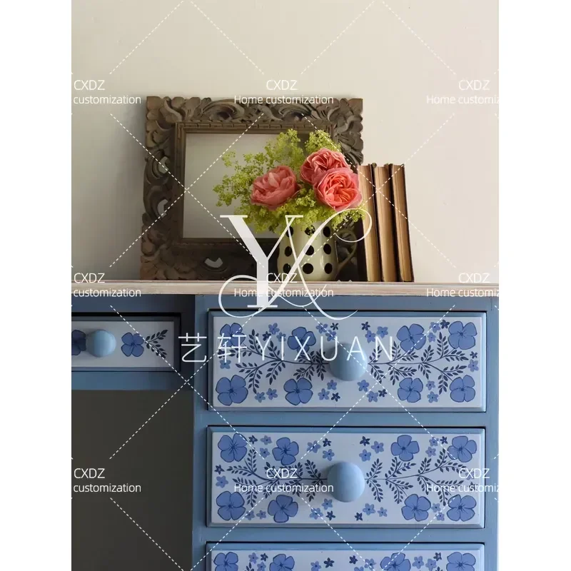 French Retro Solid Wood Hand Painted Desk Modern Simple Makeup Table with Multi Pump Storage High End Customizable Furniture