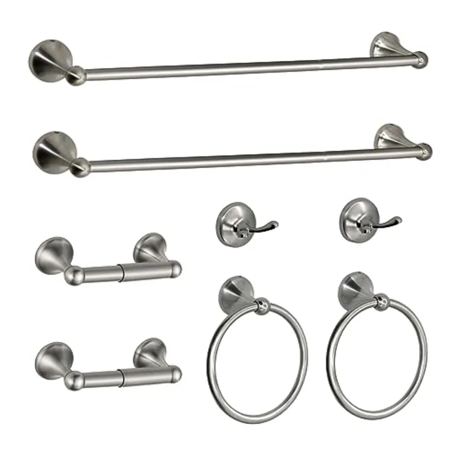 

8 Pieces Bathroom Hardware Set Brushed Nickel Adjustable Expandable Towel Bars Towel Ring Wall Mount Toilet Paper Holder Towel