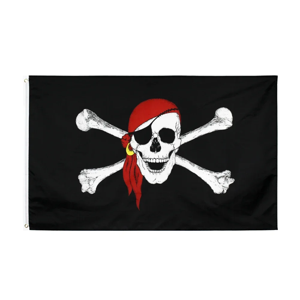 Énorme écharpe rouge 90x150cm, drapeau de Pirate en Polyester, crâne et os croisés, drapeaux de Pirate Jolly Roger pour les activités d'Halloween