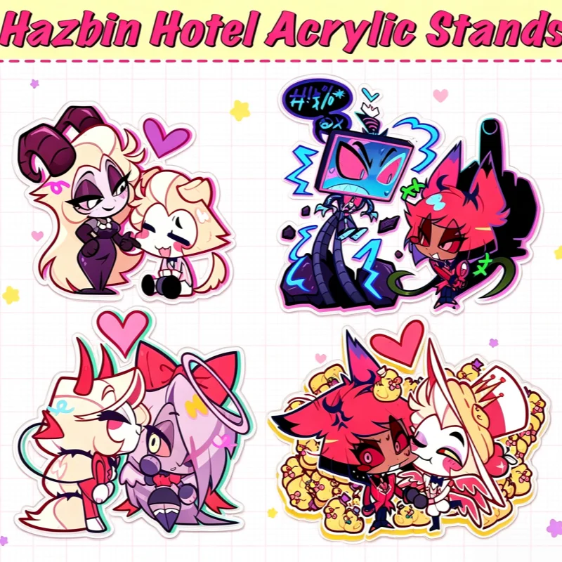 Cute Hazbin Hotel Acrylic Standees Chaggie Radioapple Lucilith Couple Stand Anime Merch Desk Decor Small Birthday Cosplay Gift
