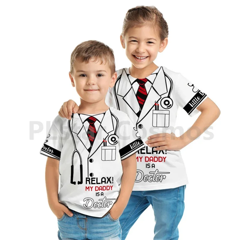 

Relax My Daddy Is A Doctor-Little Doctor Kid Shirt Personalized Name 3d Printed Tops Kids Boy For Girl T Shirt Cosplay Clothing