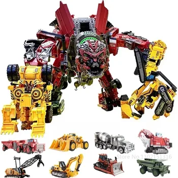 AOYI 8 IN 1 Boy Devastator Transformation Toys Oversize Anime Hook Action Figures Robot Car Engineering Vehicle Model Kids 48cm