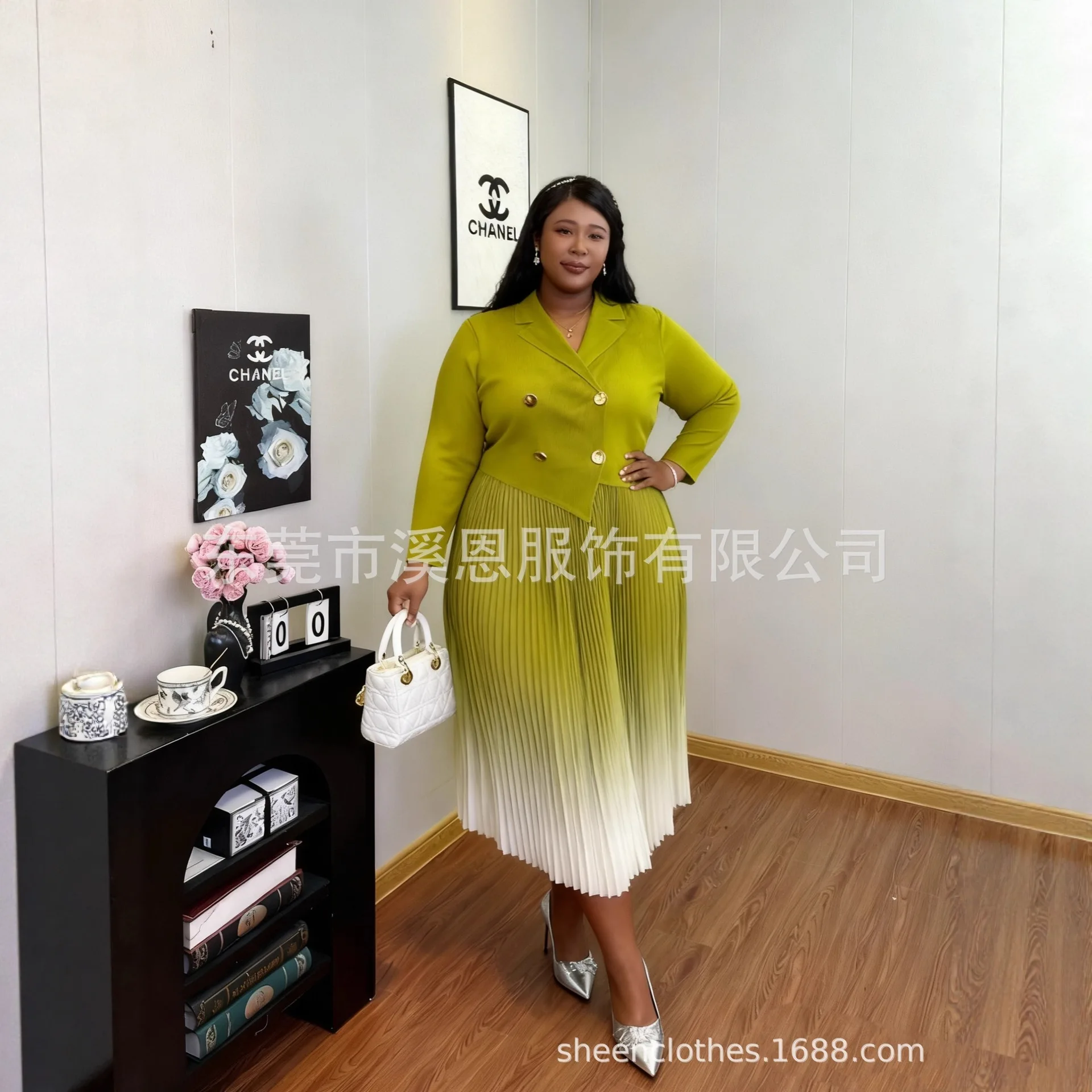 

Miyake плиссированное офисное женское платье со складками, женский костюм с воротником и длинными рукавами, лоскутное платье трапециевидной формы с градиентом, лето 2021, новый прилив