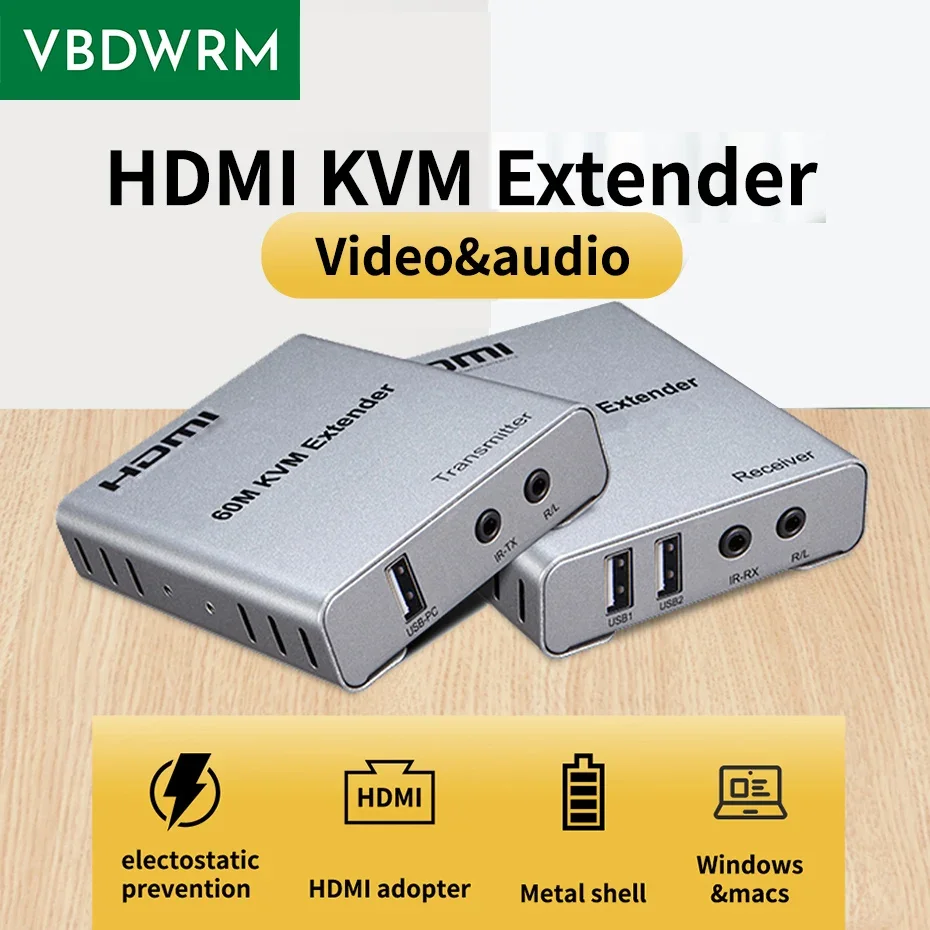 

Комплект HDMI KVM-удлинителя 1080P/4K через кабель Cat5E/6 с функцией HDMI Loop и поддержкой USB
