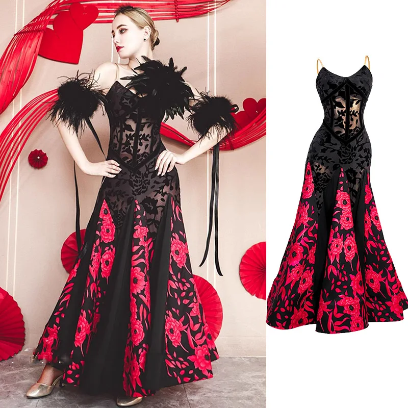 Dance Competition Dress High End Customized Ballroom For Women Big Swing Fishbone Waltz Modern Dance Performance Wear DN22374