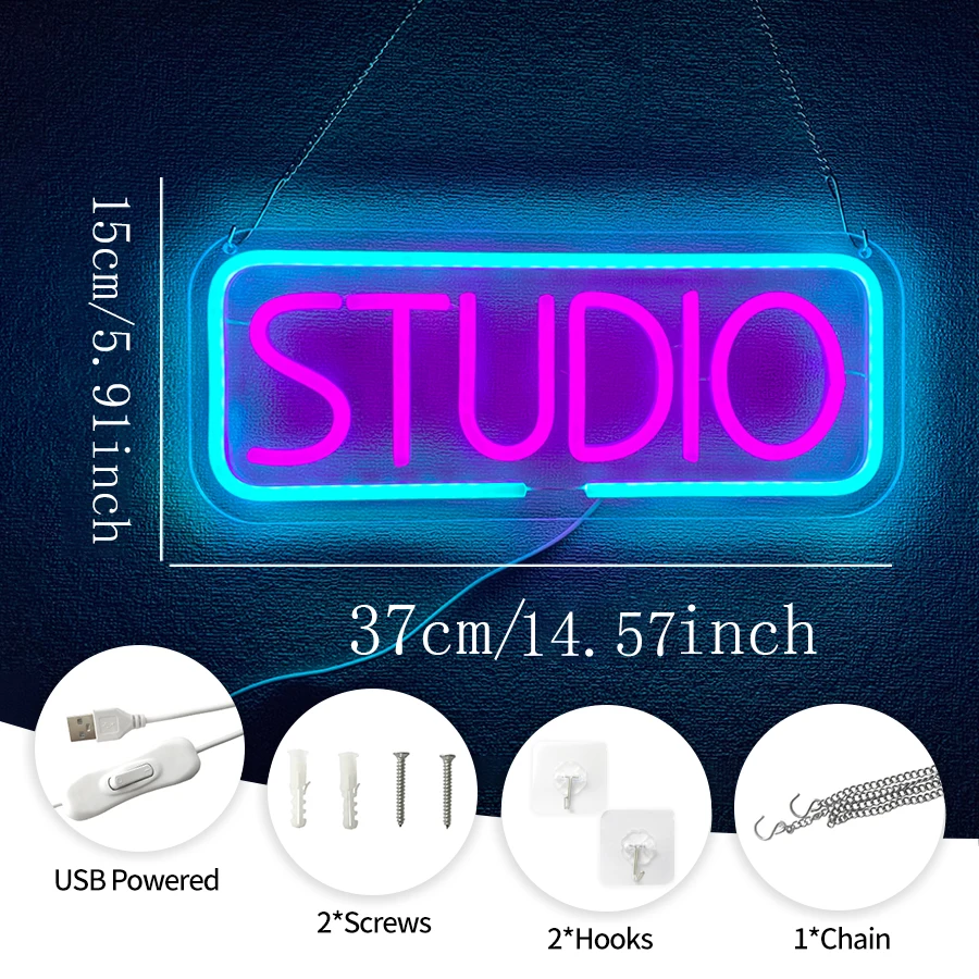 Studio Neon Sign For Wall Decor,Light Up Sign For Recording Room,Music Studio Decor,Broadcasting Room,Streaming,Party,Club