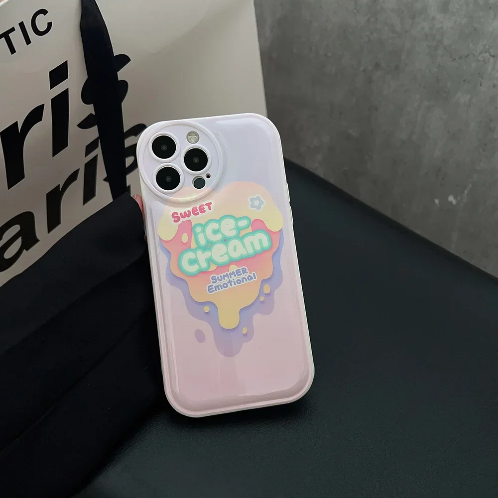 Retro summer ice cream emotional art cartoon Phone case For iPhone 14 13 11 12 Pro Max Xr Xs Max X 7 8 Plus case Cute Soft Cover