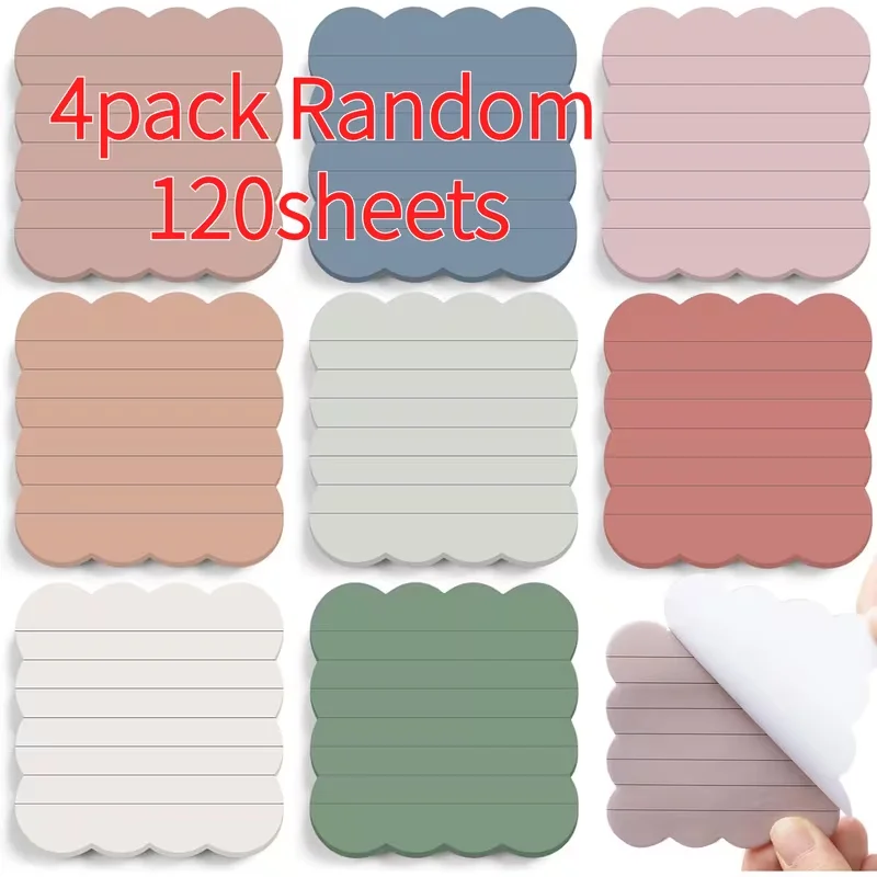 

4 Packs fan-shaped Wavy Edge Sticky note, self-adhesive Notebook Retro Color Sticky Note Paper For Diary Planners Bulletin Board