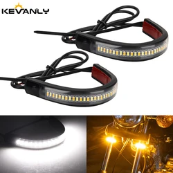 2 Pcs 12V LED Motorcycle Turn Signal Light & DRL Ring Fork Strip Lamp Flashing Blinker Amber White Moto Flasher Auto Accessories