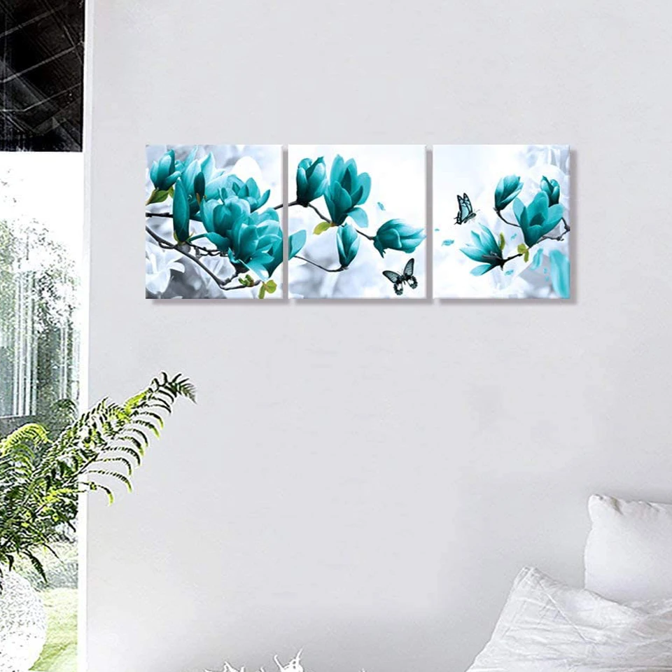 3 piece Diamond Painting Full Round Flower Diamond Embroidery Triptych Magnolia Diamond Mosaic Picture Of Rhinestone Home Decor