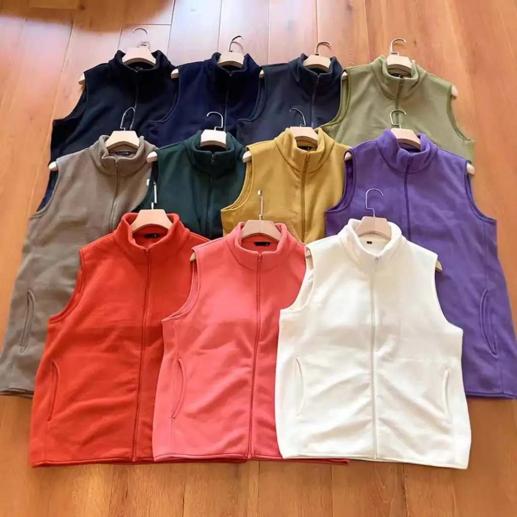 

Unisex Warm Double-Sided Polar Fleece Vest Zippered Fleece-Lined Stand-Up Collar Vest for Men And Women Autumn Winter Commuting
