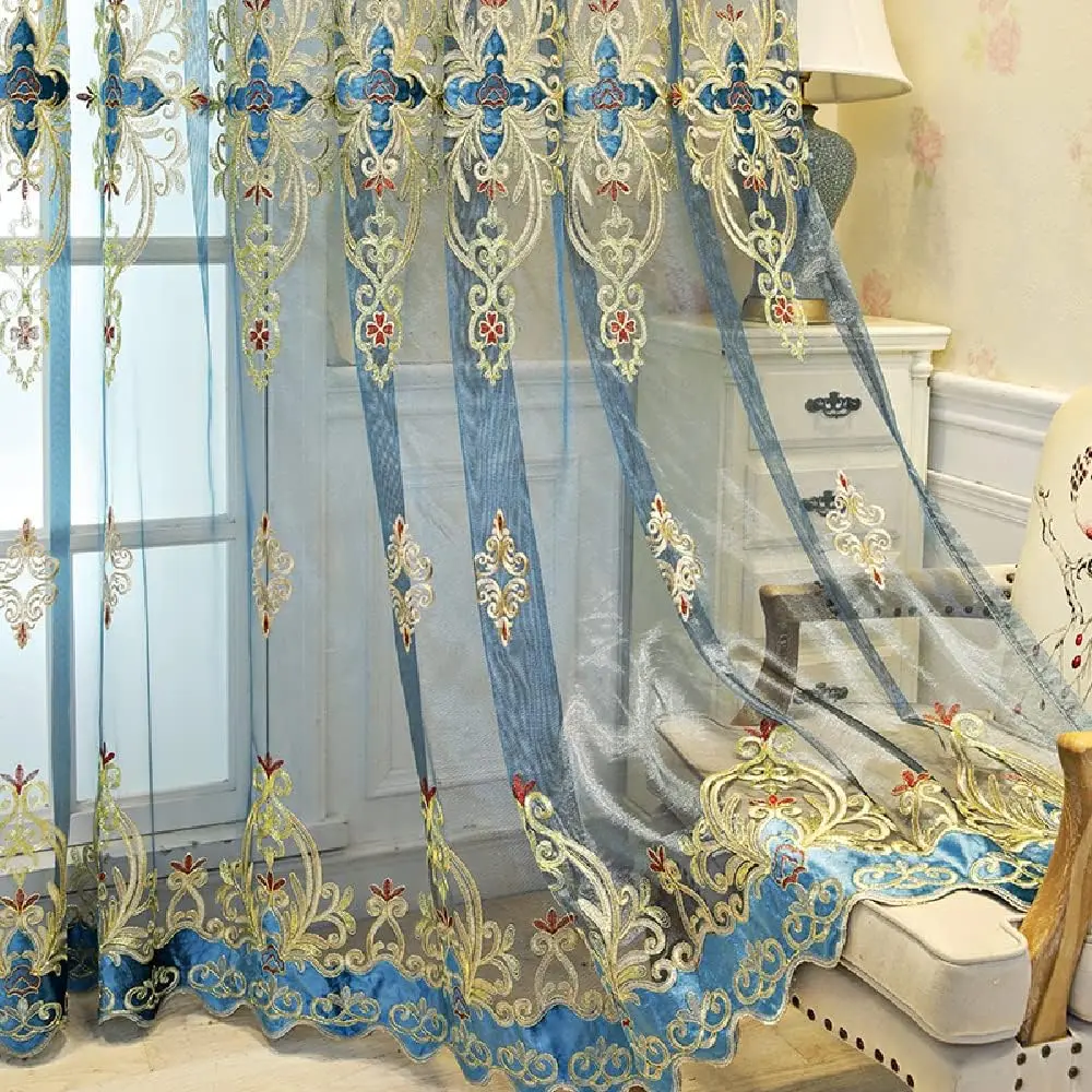 

1 Panel 130cm Width European Jacquard Sheer Curtain Luxury Embroidered Tulle Curtain for Living Room Bedroom