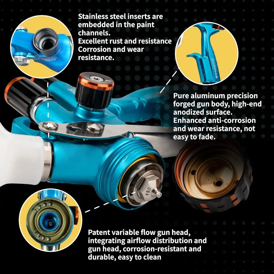 مسدس رش الطلاء PRD625 MP من النوع مع فوهة مقسمة 1.3 مم مسدس رش لإعادة تشطيب السيارات باللون الأزرق