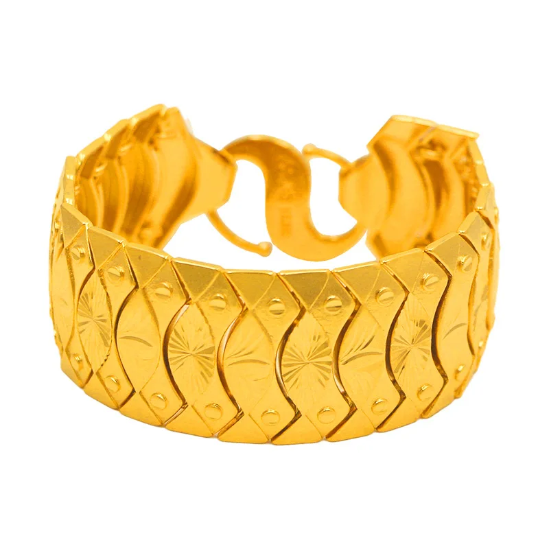

Sun, Dragon & Fish Scale Bracelet for Men (24K AU999) - Double-Lined Patterns, Vintage Gold Finish, Outdoor Activity
