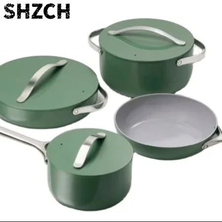 Hot Sell Pressed Caraway Ceramic Coating Cookware Set with Stainless Steel Handle