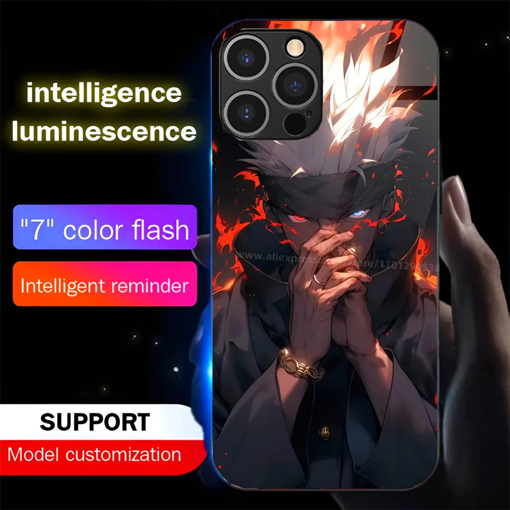 

Hot Sale Anime Cartoon Sound Control LED Flash Cases Luminous Glass Cover For iPhone 16 E 15 14 13 12 11 Pro Max XR XS Plus SE