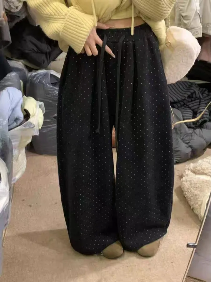 Coreano Sle Thiened Fce Vita alta Gamba larga Pantaloni casual Donna Inverno New Faion Piccola stampa floreale Gamba dritta Tro...