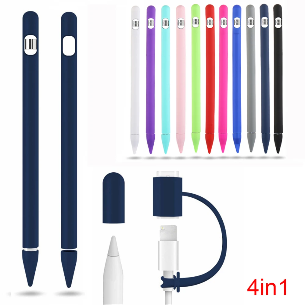 4 In 1 Soft Silicone Case For Apple Pencil 1 Case Set Colorful Cover For IPad Tablet Touch Pen 1 Stylus Protective Sleeve Cover