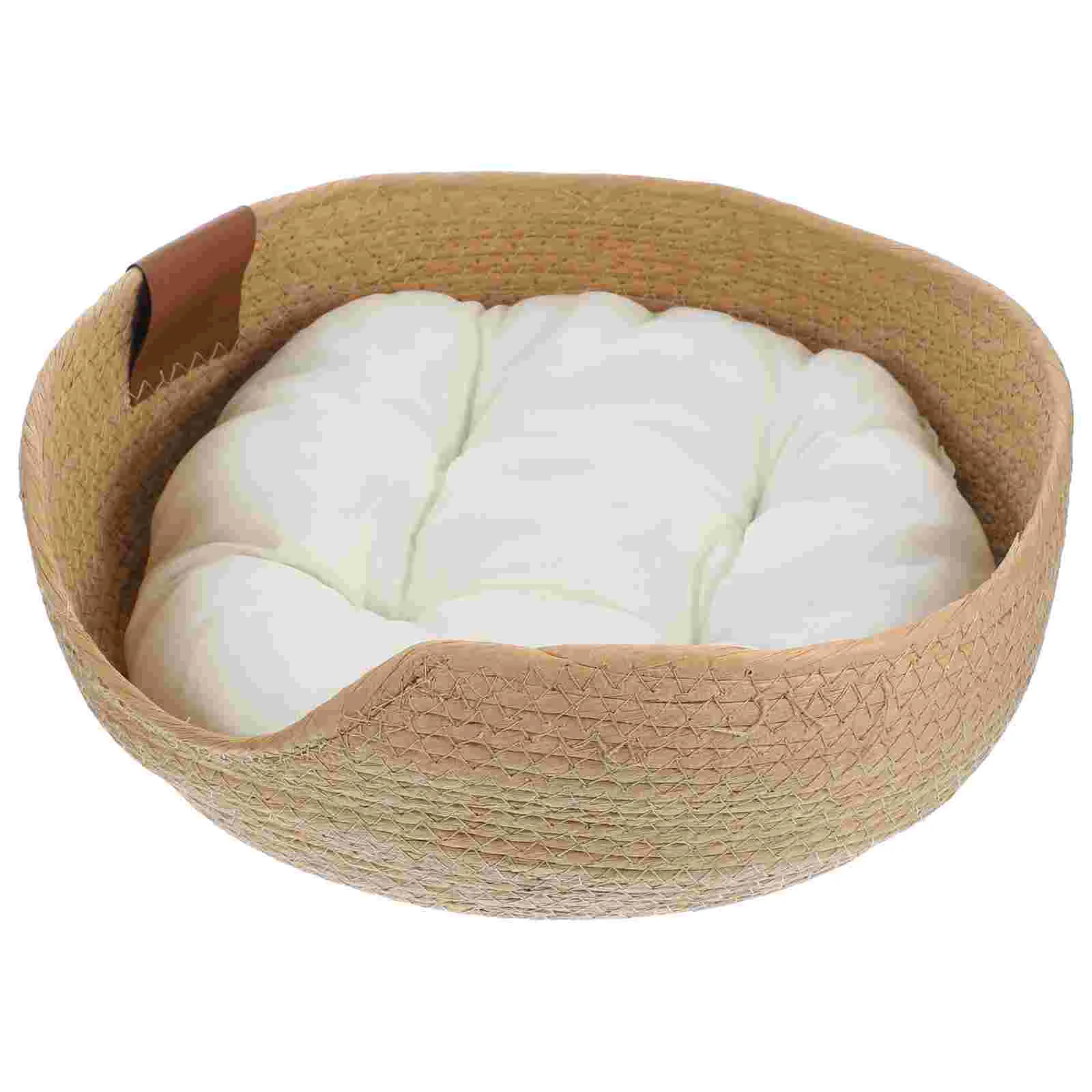 Woven Straw Cat Bed Sleeping Nest Basket Breathable Cat House Cooling Bed Kitten Small Dogs Puppy