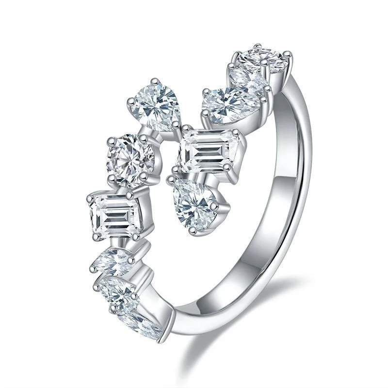 

R3-0262 Lefei Fashion Trendy Classic Moissanite Design Waterdrop Round Rectangle Ring For Women s925 Silver Wedding Jewelry Gift