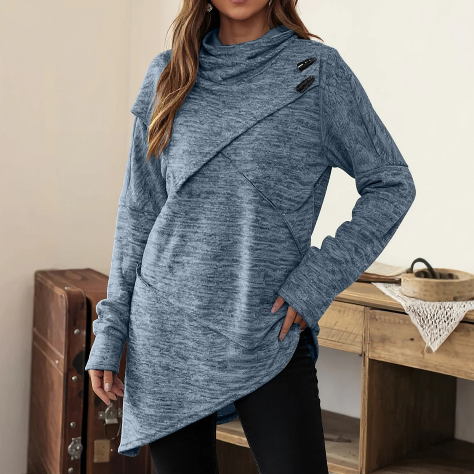 

Осенние рубашки, женские повседневные однотонные асимметричные рубашки с капюшоном и длинными рукавами, свободные офисные женские рубашки, ropa de mujer