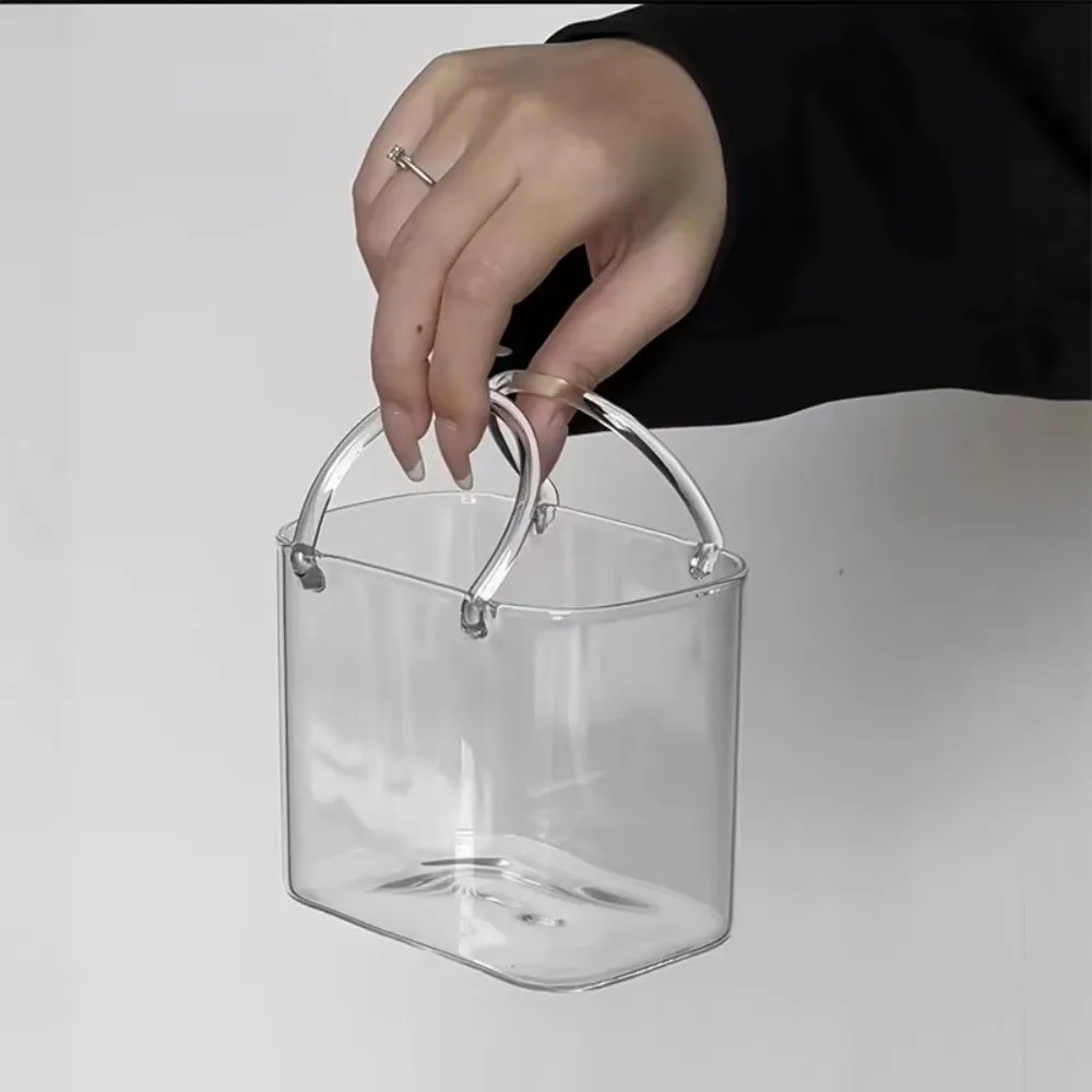 Transparency Handbag Glass Cup Funny Decorative Cocktail Glasses With Straw Vases Glass Handbag Drinkware Set