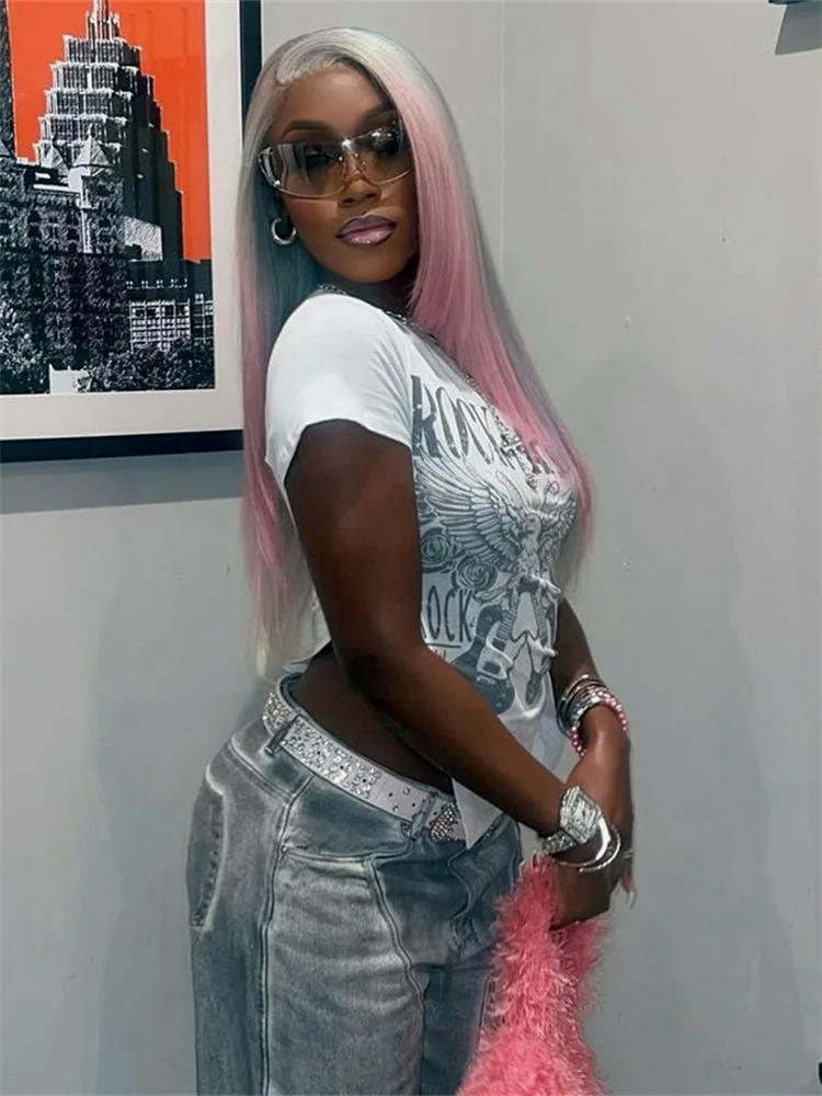 Simenual شيك قطري طوق قصيرة الأكمام تي شيرت عادية الشرير غير النظامية هيم ضمادة المرأة بلوزة Y2K الشارع الشهير المطبوعة القمم