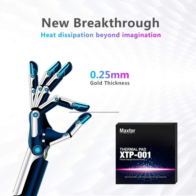 Maxtor 22.5W/mK Phase Change Thermal Pad 0.25mm Heatsink for Laptop PS5 PC Desktop CPU GPU VRAM Processor Cooling