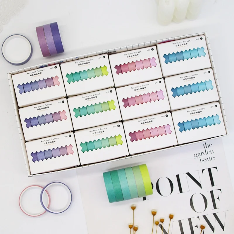 6Roll Rainbow Series Adhesive Tape DIY Magazine Decoration Gift Tape Hand Account Collage Tape Stationery Tape